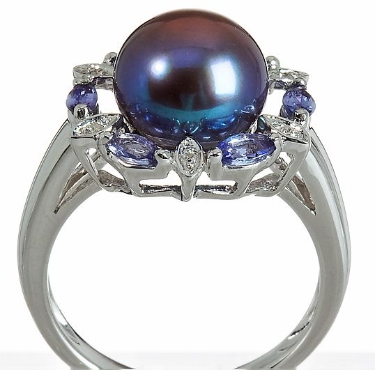 L11093 Ring 925er Silber rhodiniert SWZ Perle Tansanit Diamant 0 468ct